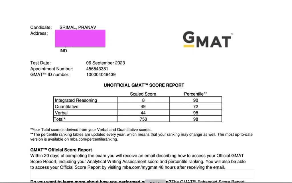 Pranav Srimal 750 GMAT 98th%ile
