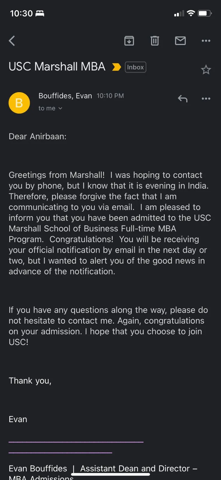 GMAT30 Anirbaan admit USC Marshall