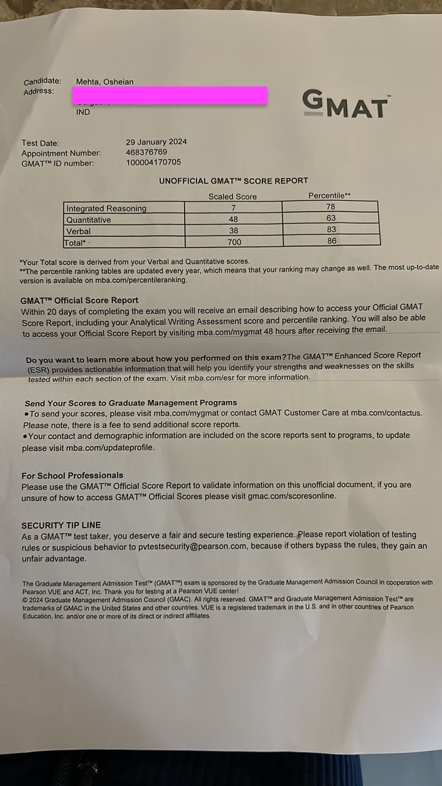 Oshiean Mehta GMAT30 GMAT Focus Immersive 700 score